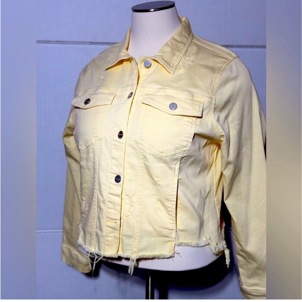 RISEN Los Angeles Gemma Denim Distressed Pale Yellow Jacket Sz. 2X